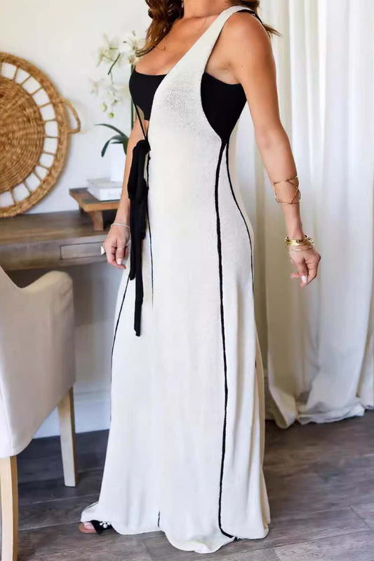Contrast Deep V Neck Tank Dress