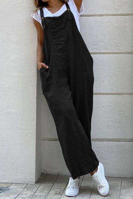 Cotton Solid Button-down Overalls
