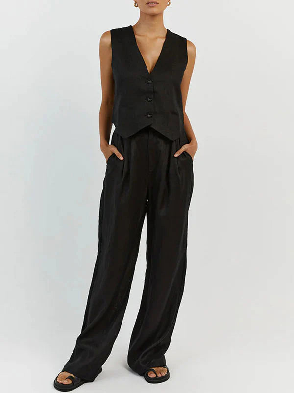 Ossaso Cotton Casual White Pants Set