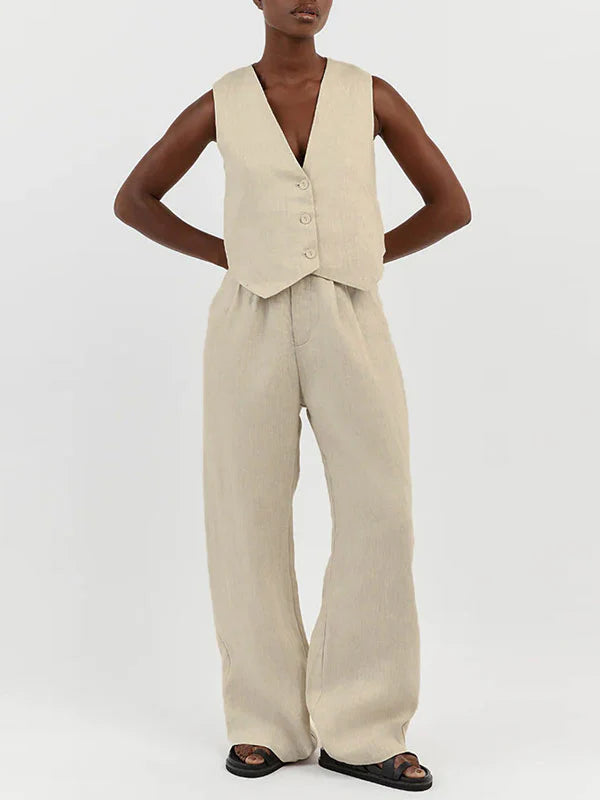 Ossaso Cotton Casual White Pants Set
