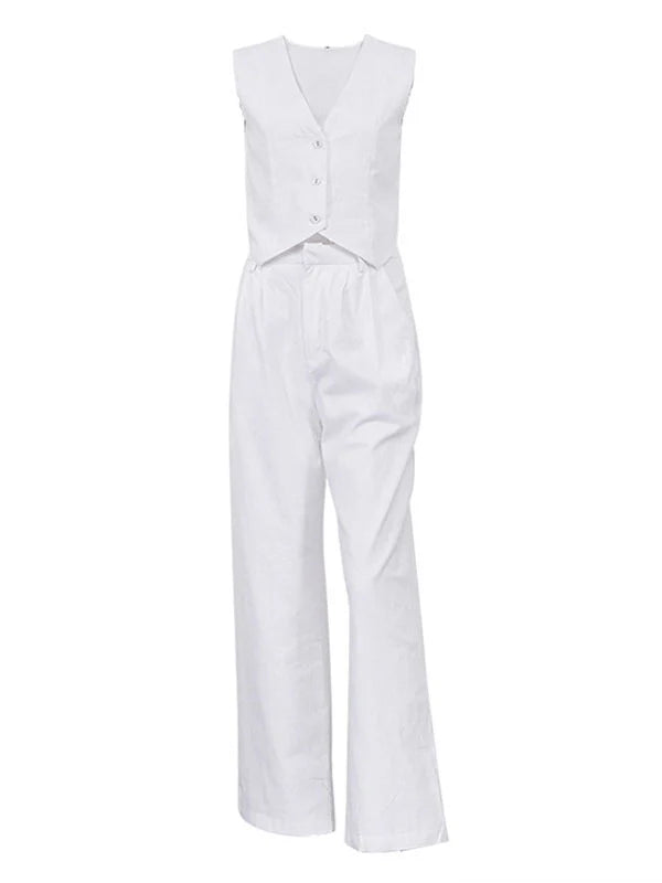 Ossaso Cotton Casual White Pants Set