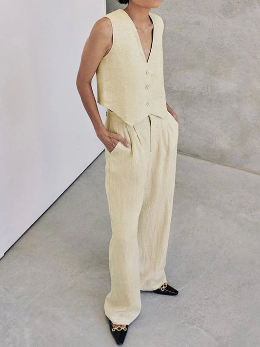 Ossaso Cotton Casual White Pants Set