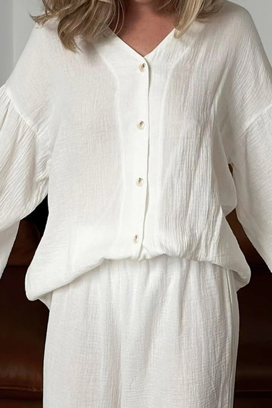Cotton Flare Sleeve Cardigan Long Pants Set