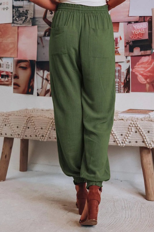 Ossaso Drawstring Solid Color Loose Long Pants