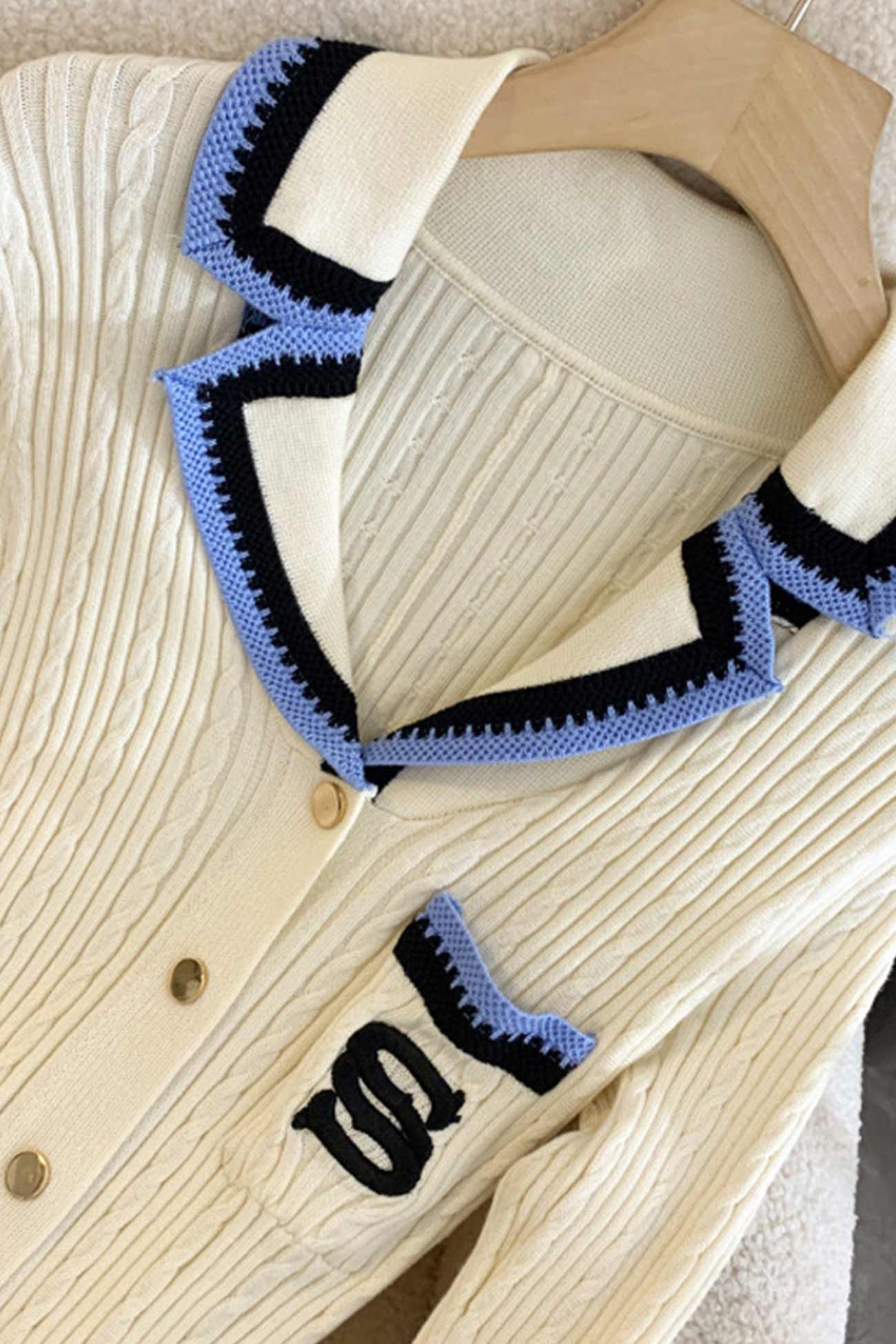 Embroidery Lapel Single-breasted Knit Dress