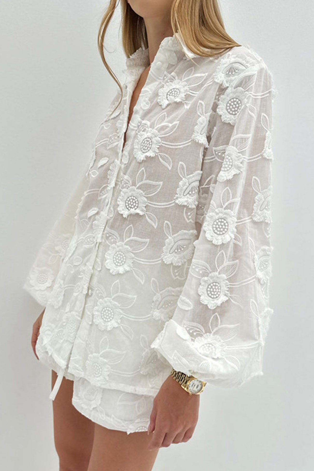 Floral Embroidery Long Sleeve Shirt Suits