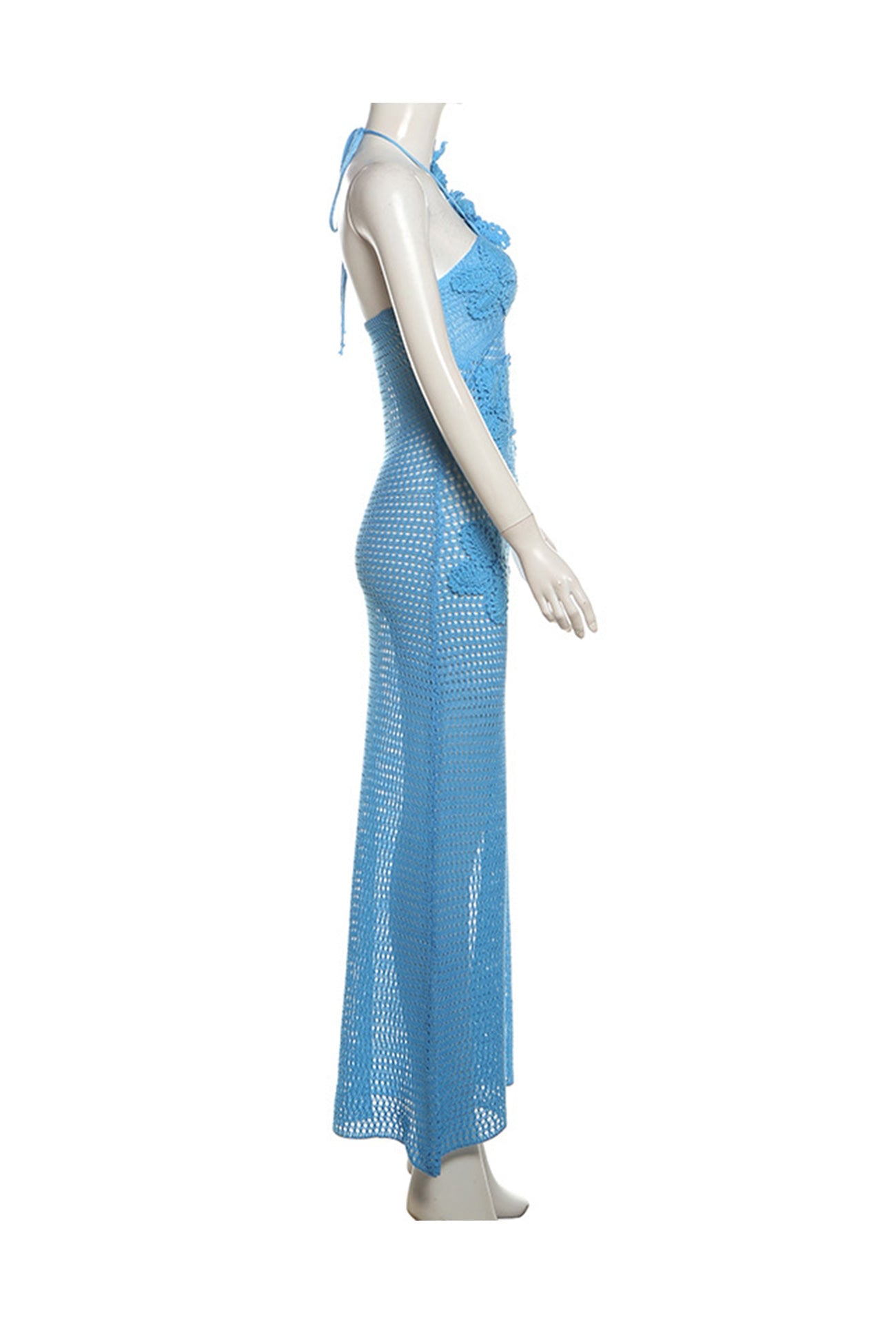 Halter Woven Floral Hollow Out Knit Dress