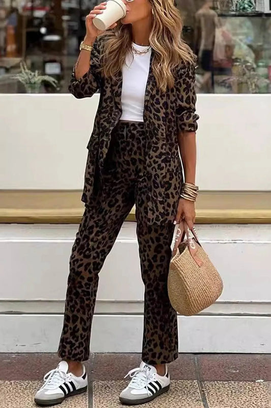 Leopard Print Blazer Two-piece Outfit