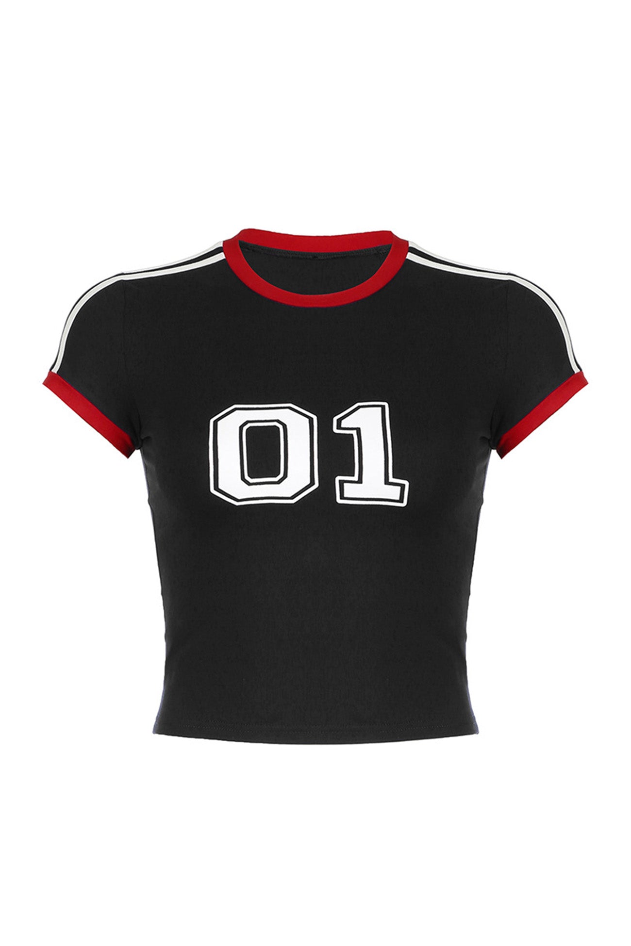 Number Printed Contrast Raglan Sleeve Crop Top