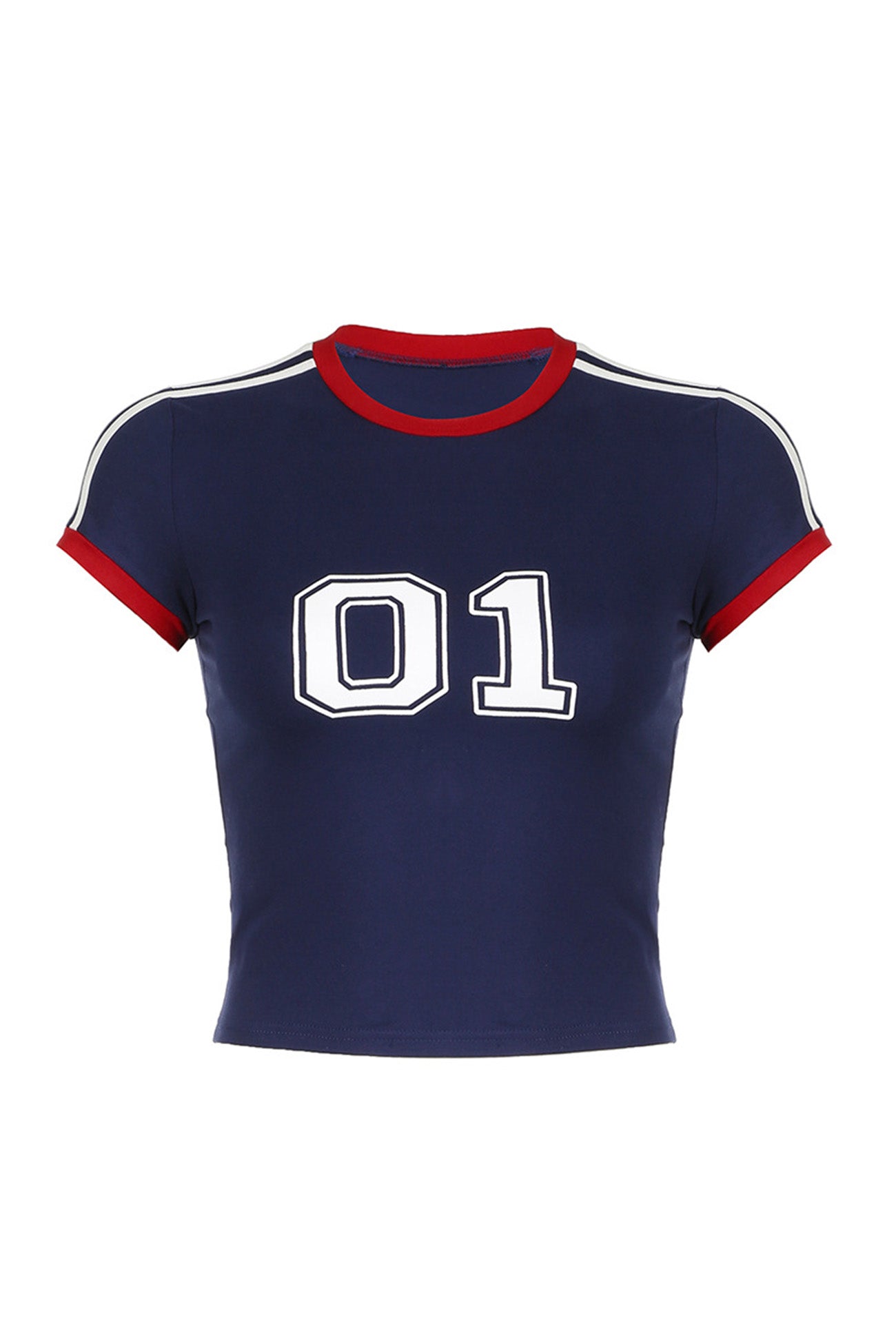 Number Printed Contrast Raglan Sleeve Crop Top