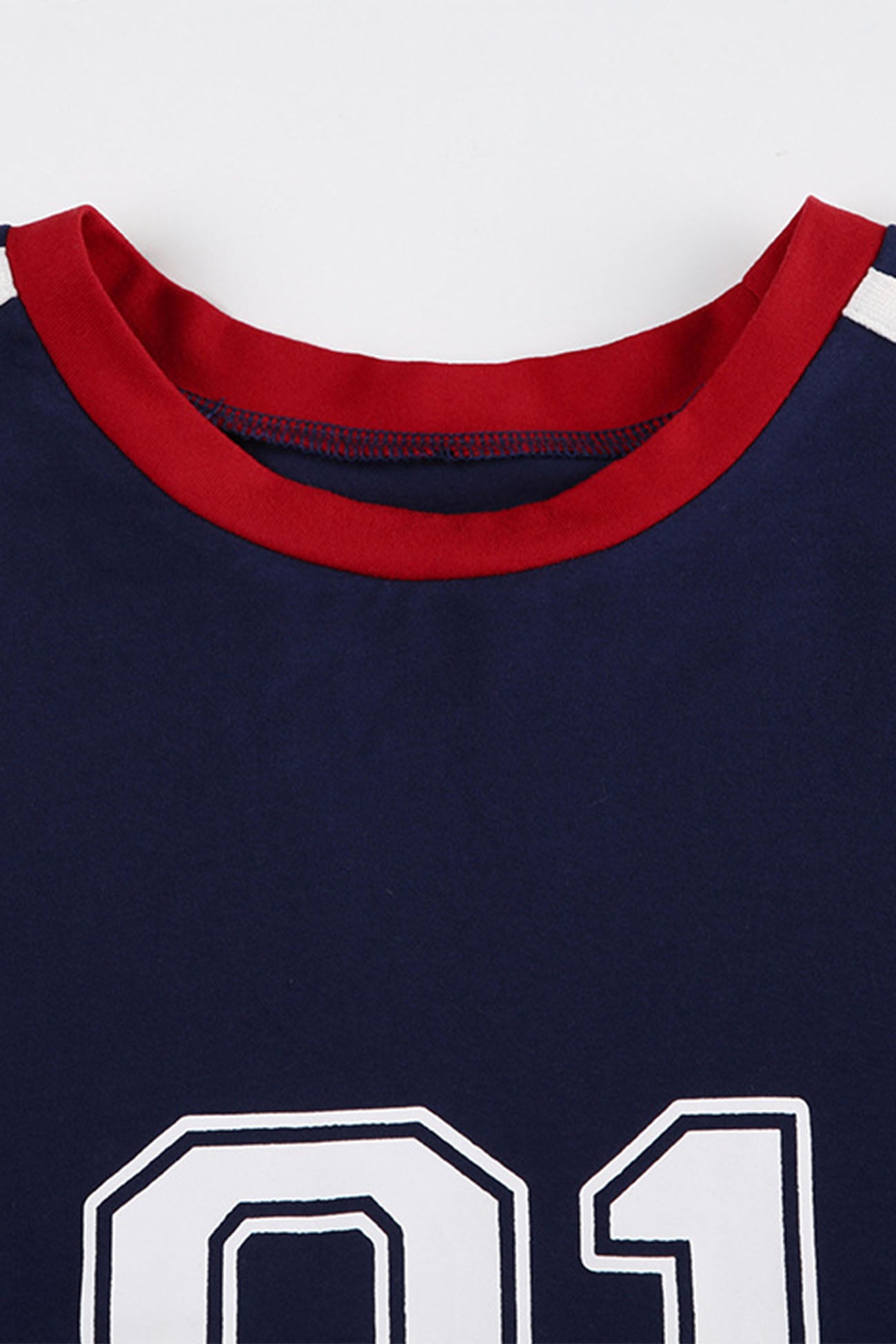 Number Printed Contrast Raglan Sleeve Crop Top