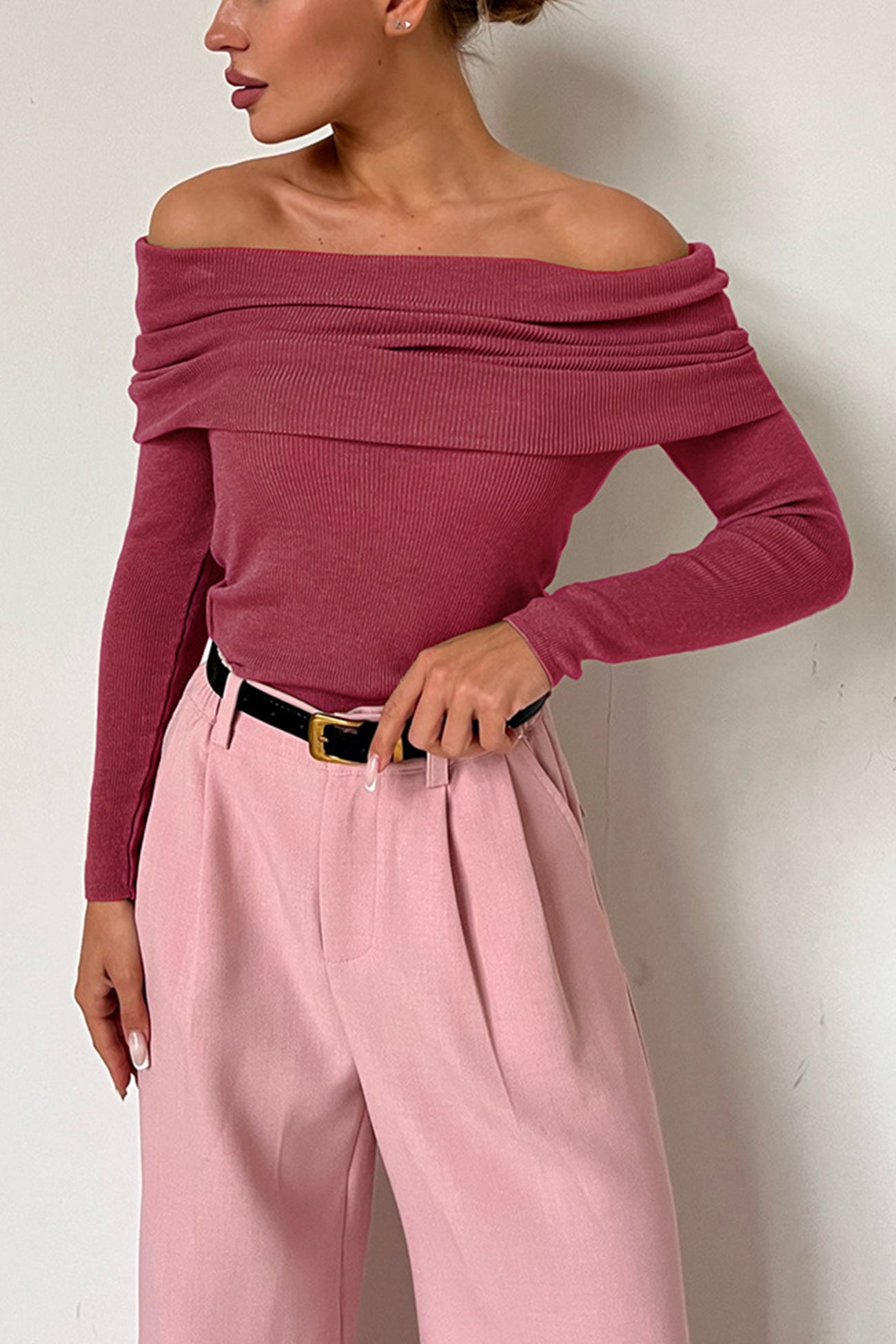 Off-shoulder Long Sleeve Knit Top
