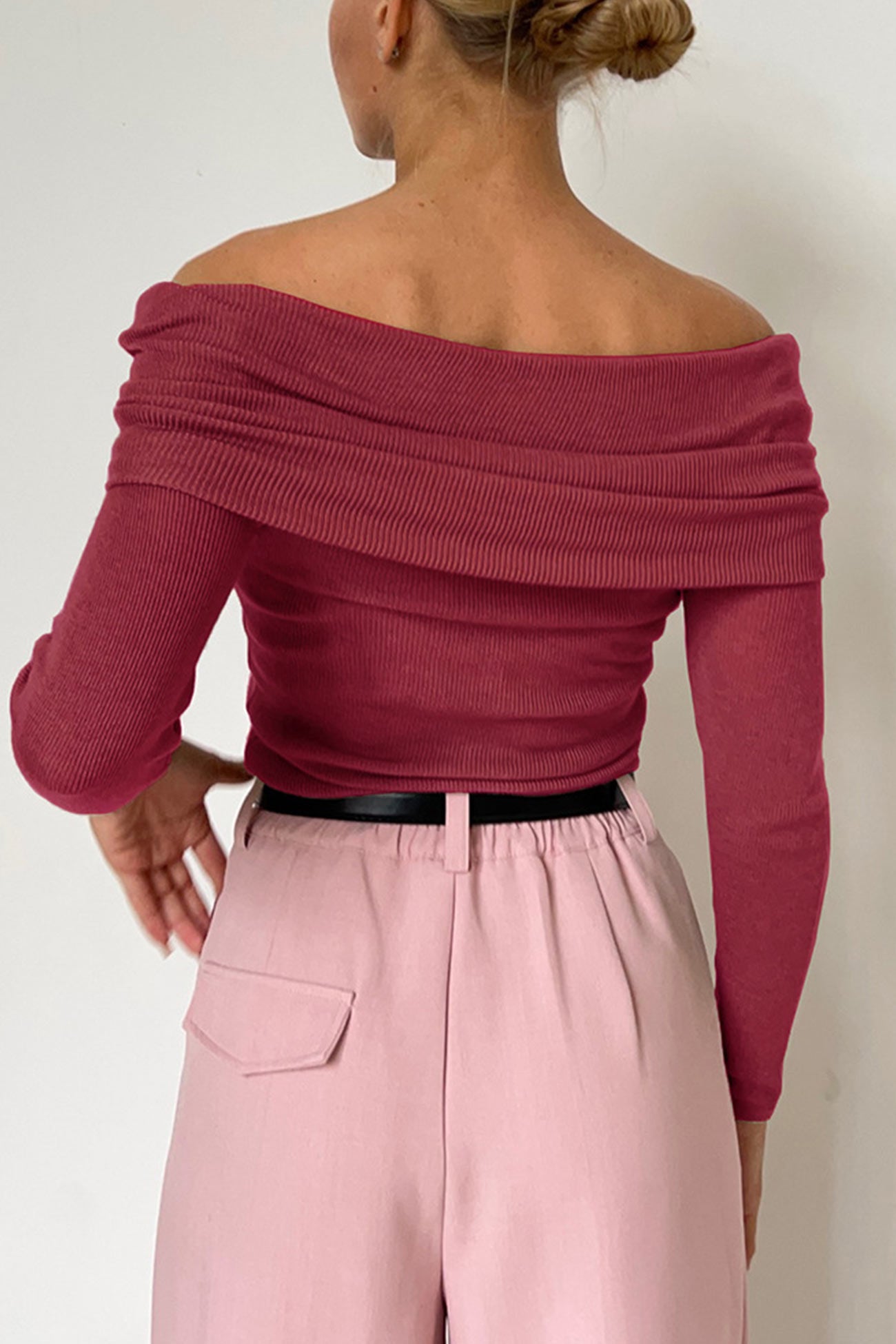 Off-shoulder Long Sleeve Knit Top
