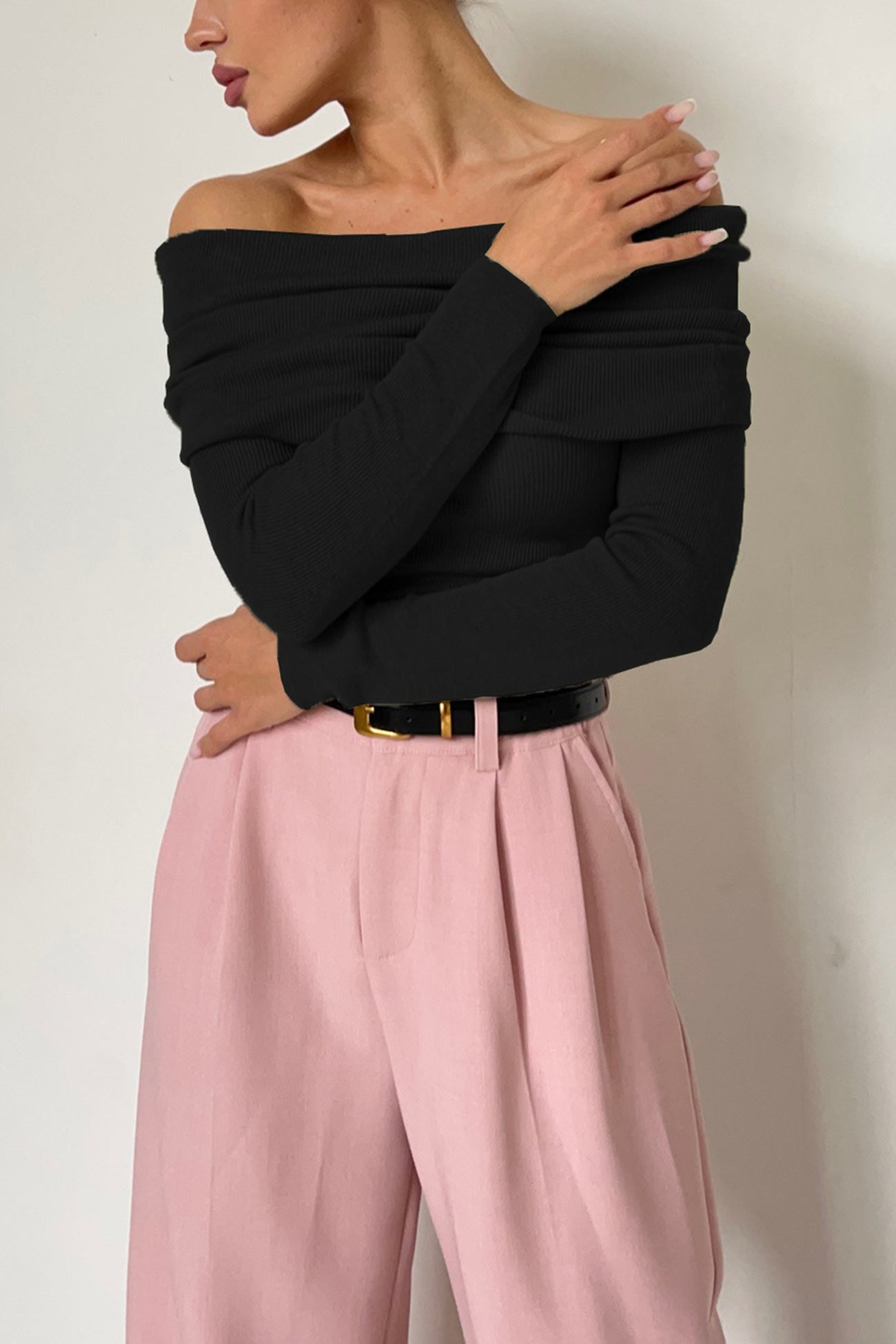 Off-shoulder Long Sleeve Knit Top