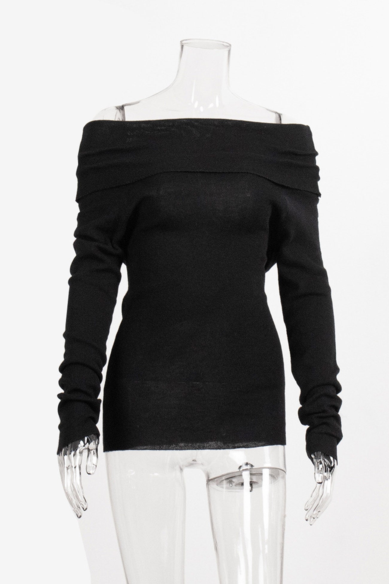 Off-shoulder Long Sleeve Knit Top