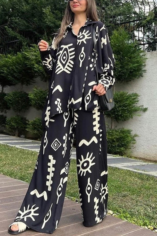Printed Bat Sleeve Loose Shirt Suits