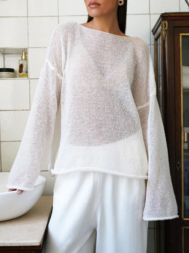 Sheer Mesh Long Sleeve Knit Top