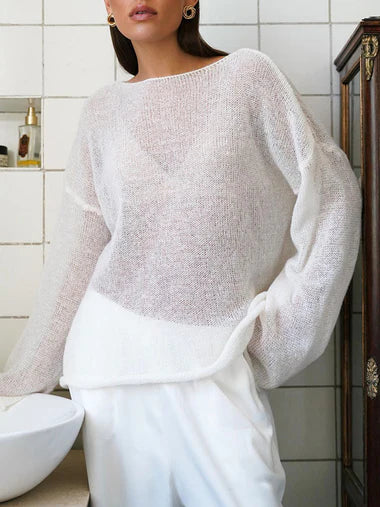 Sheer Mesh Long Sleeve Knit Top