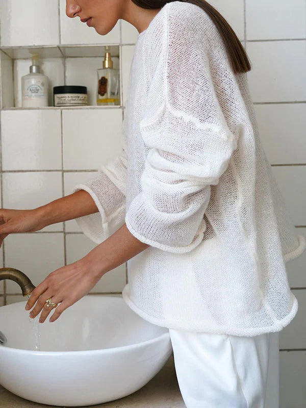 Sheer Mesh Long Sleeve Knit Top