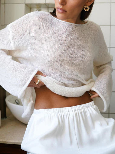 Sheer Mesh Long Sleeve Knit Top