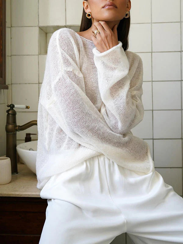 Sheer Mesh Long Sleeve Knit Top