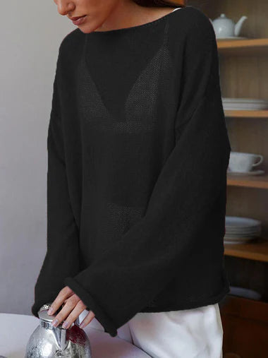 Sheer Mesh Long Sleeve Knit Top