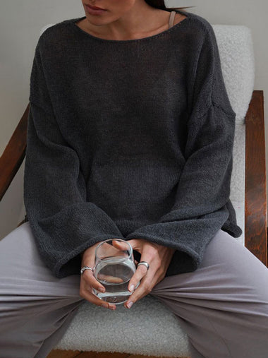 Sheer Mesh Long Sleeve Knit Top