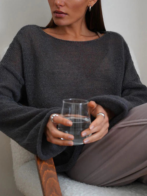 Sheer Mesh Long Sleeve Knit Top
