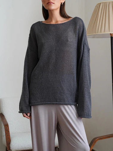 Sheer Mesh Long Sleeve Knit Top