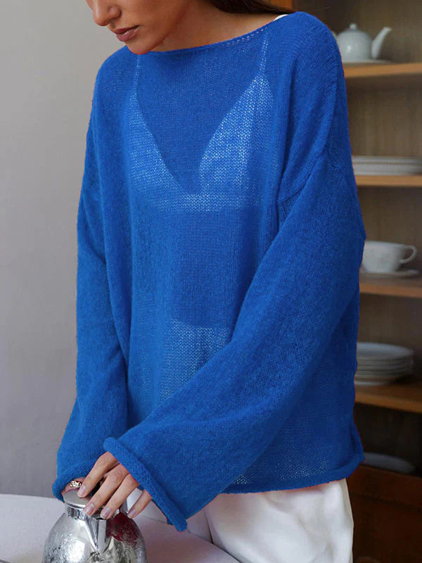 Sheer Mesh Long Sleeve Knit Top