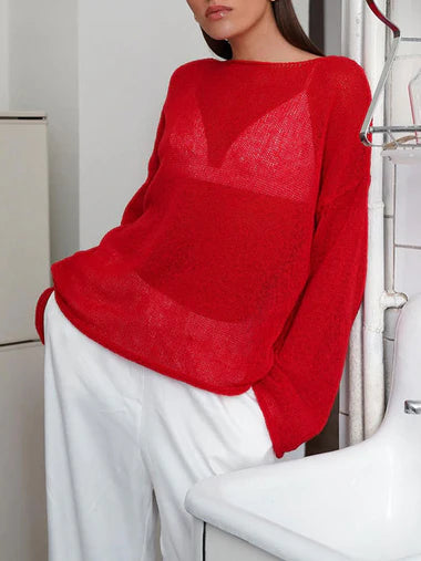 Sheer Mesh Long Sleeve Knit Top