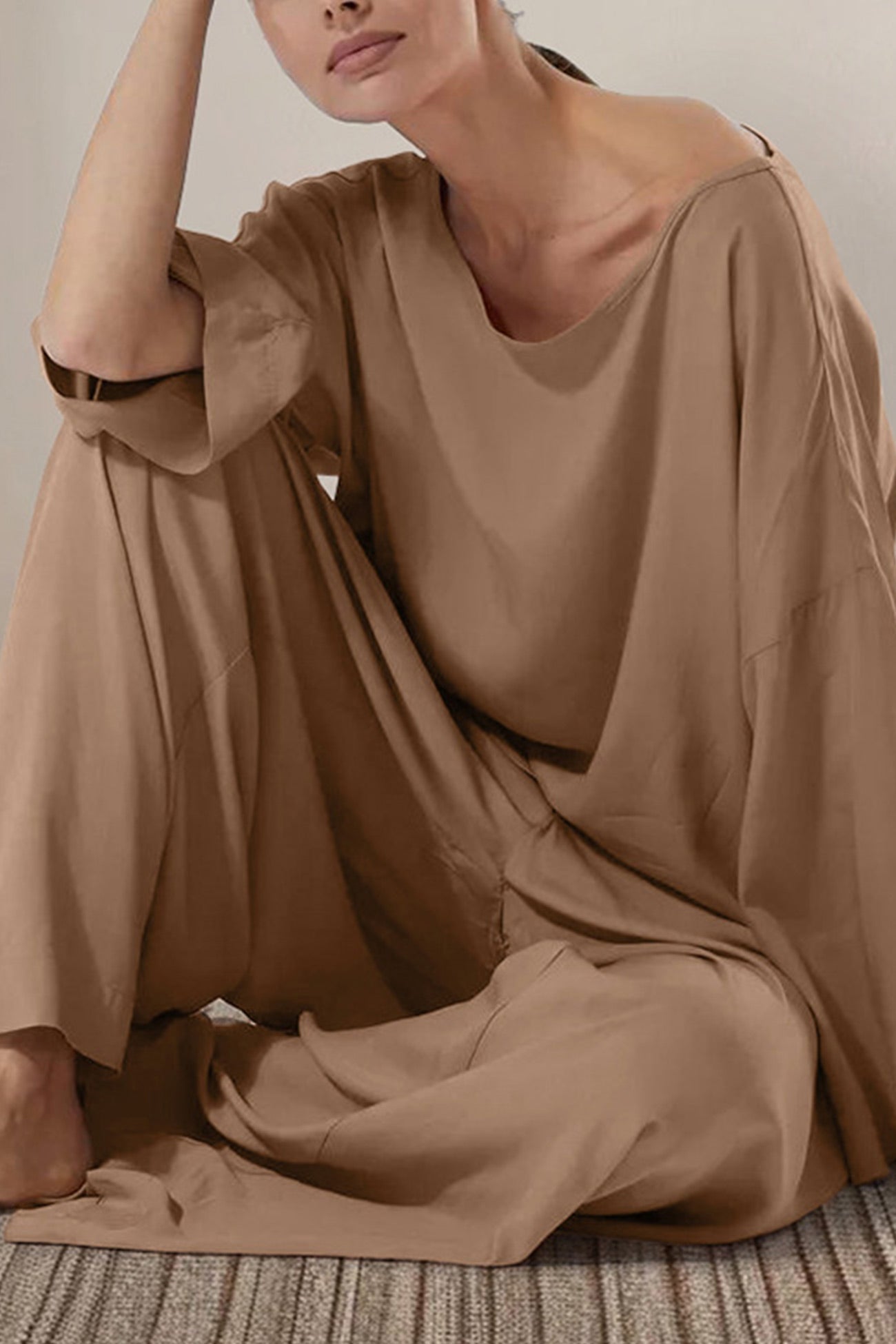 Solid Long Shirt Wide Leg Pants Set