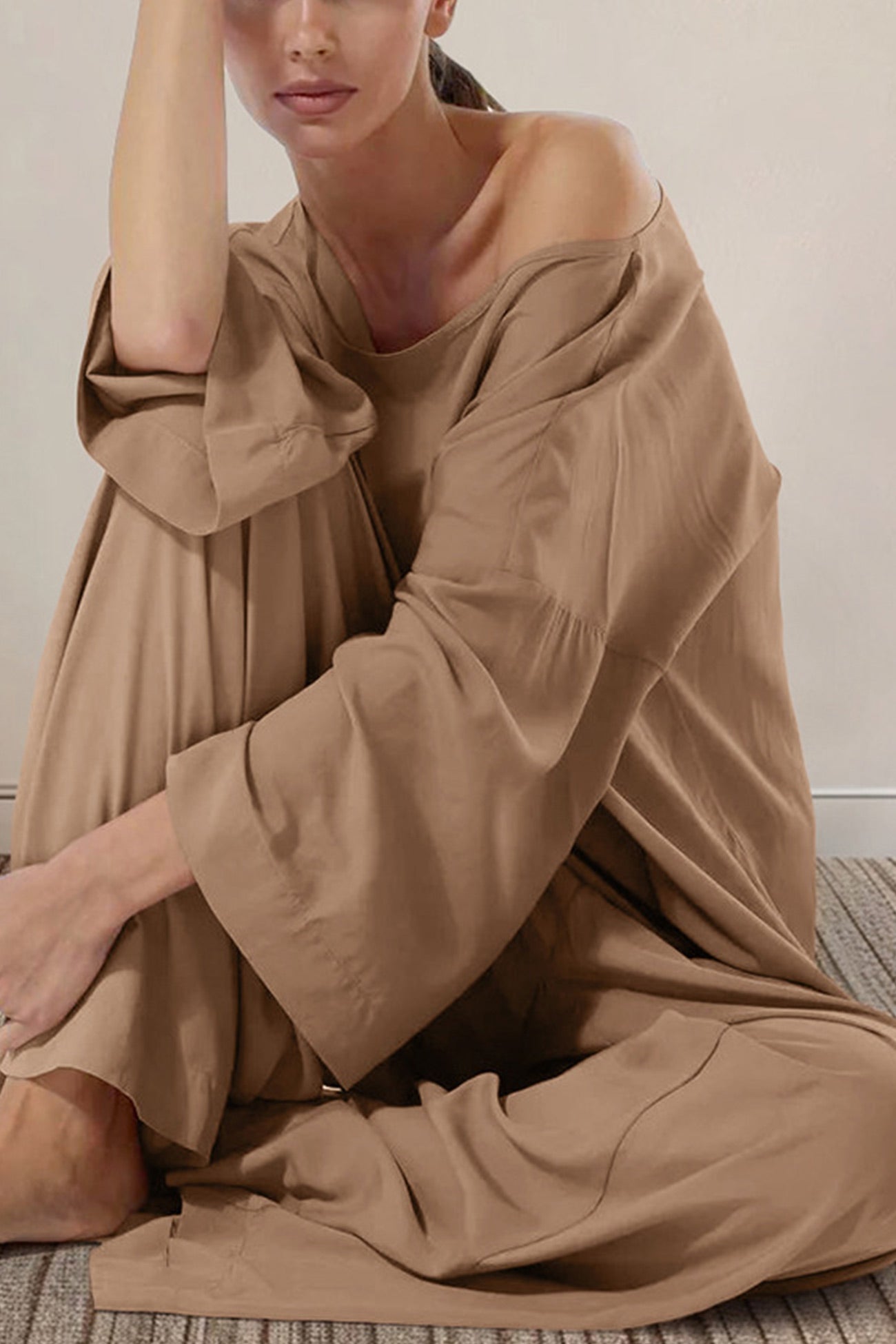 Solid Long Shirt Wide Leg Pants Set