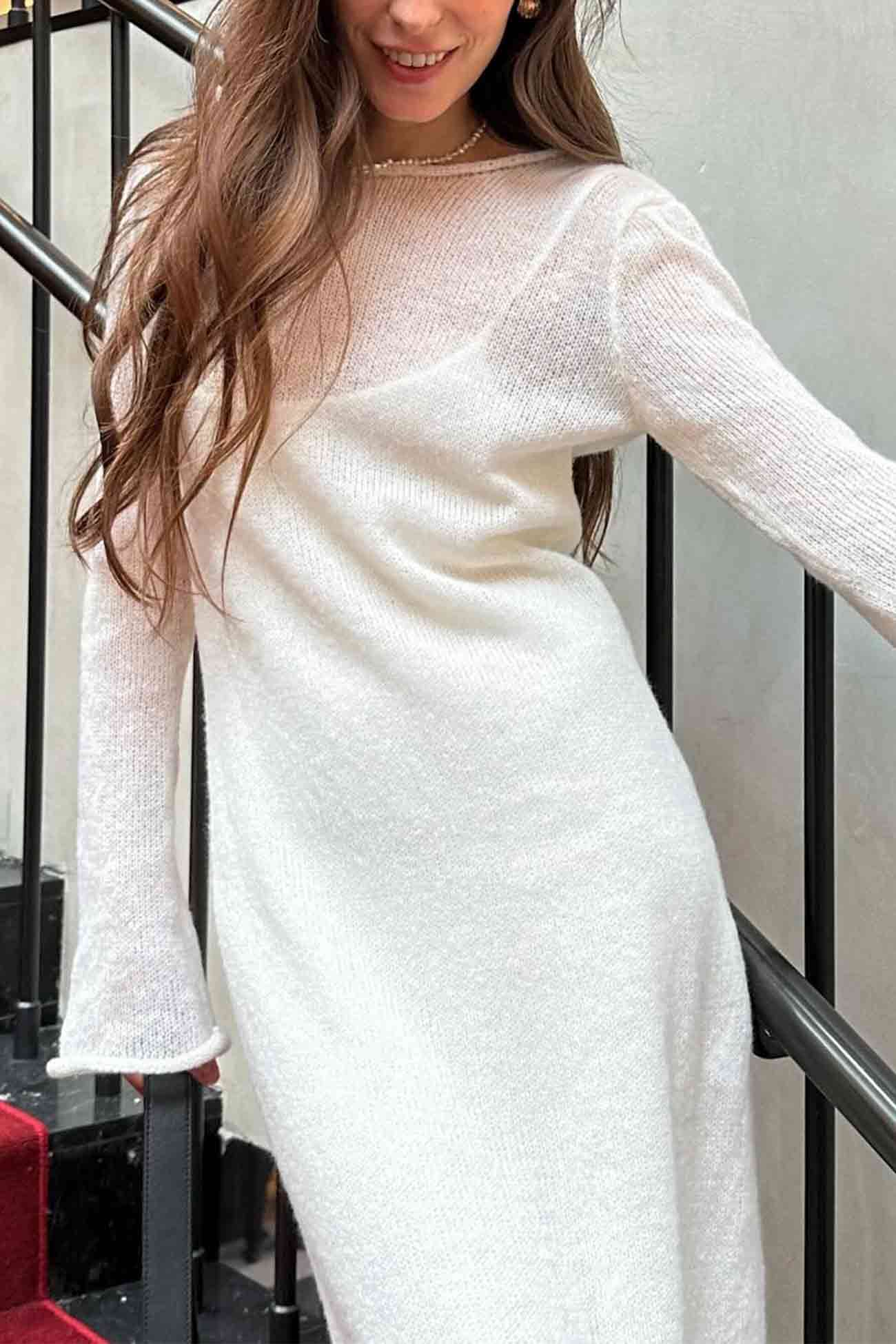 Solid Color Knitted Semi-Sheer Maxi Dress Set