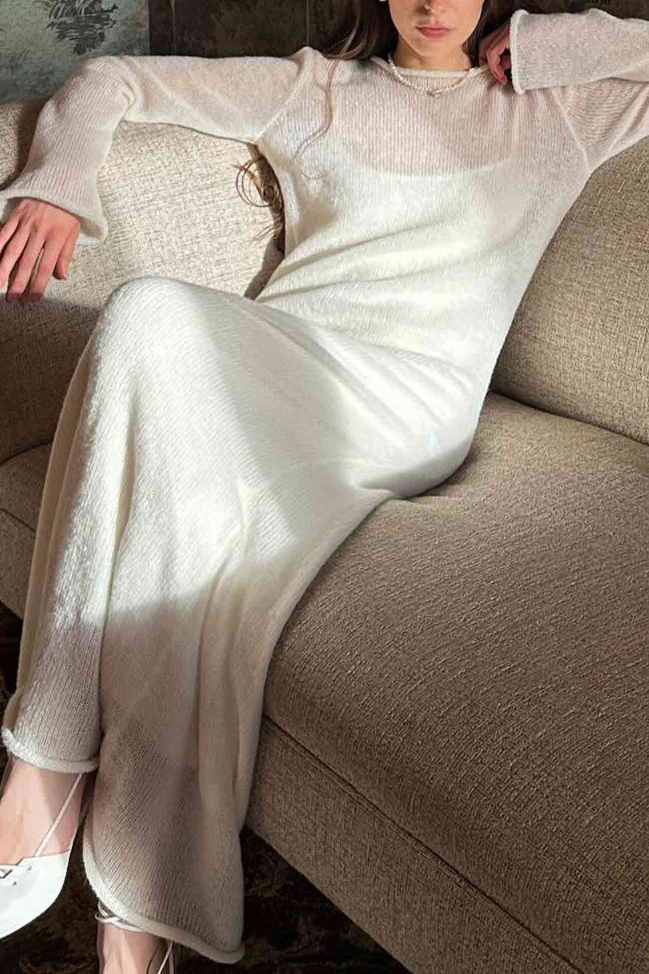 Solid Color Knitted Semi-Sheer Maxi Dress Set