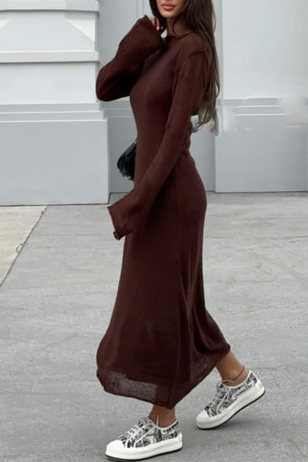 Solid Color Knitted Semi-Sheer Maxi Dress Set
