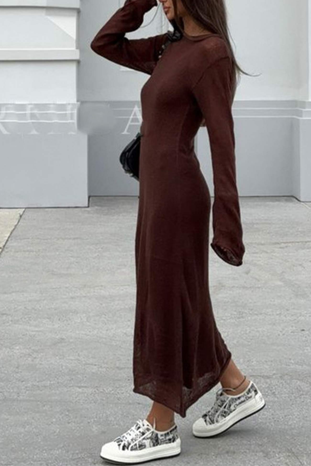 Solid Color Knitted Semi-Sheer Maxi Dress Set