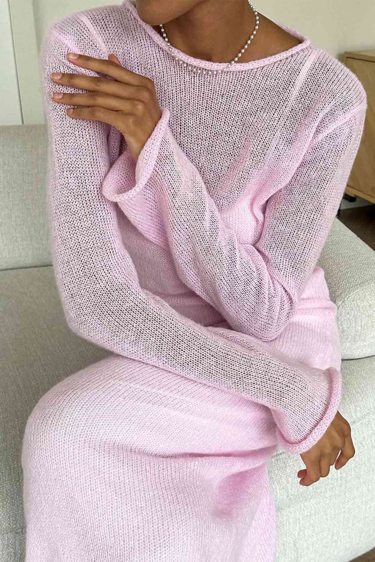 Solid Color Knitted Semi-Sheer Maxi Dress Set