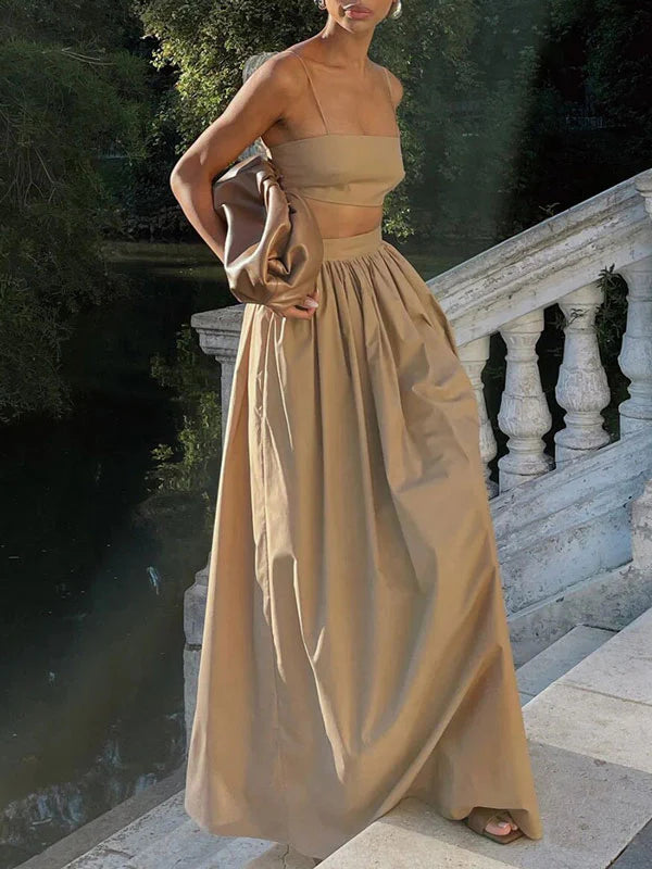 Spaghetti Strap Crop Top & Maxi Skirt Set
