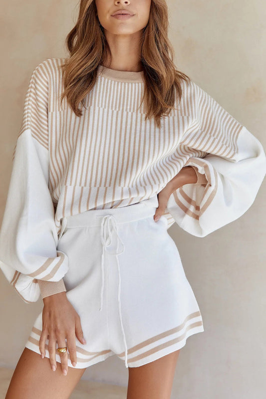 Striped Sweater Knit Shorts Set