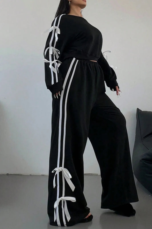 Striped Bow Tie Sleeve Hoodie Suits