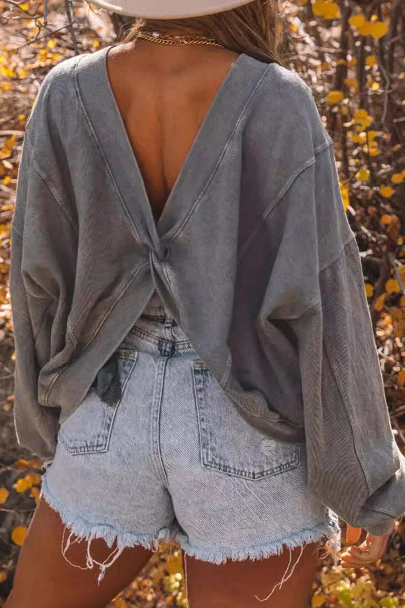 Twisted-back Pocketed Ribbed Top