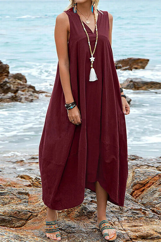 V Neck Pocketed Large Hem Sundress