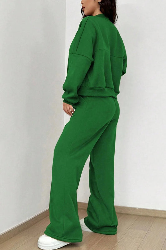 Zip-up Collarless‌ Cardigan Sweatpants Set
