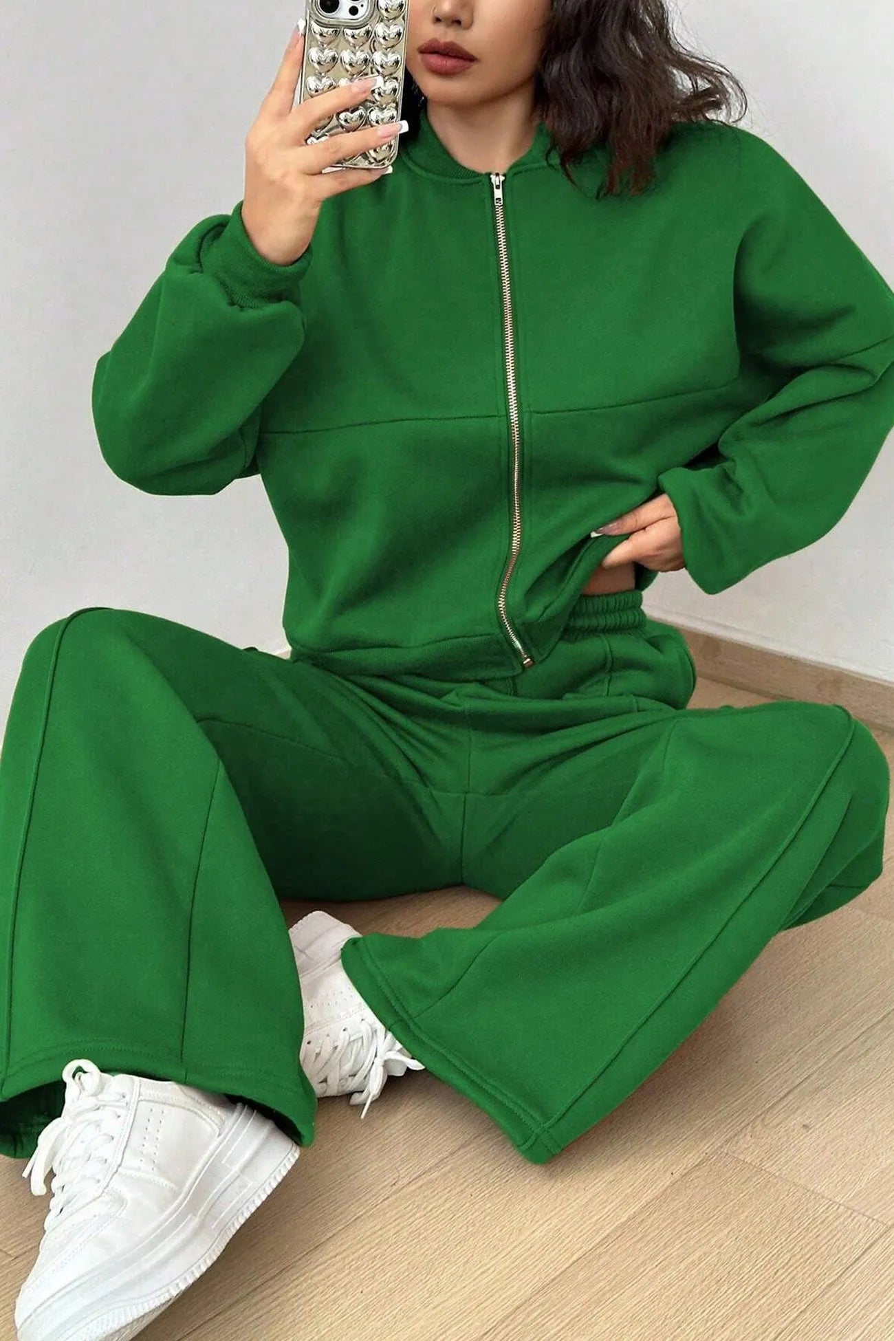 Zip-up Collarless‌ Cardigan Sweatpants Set