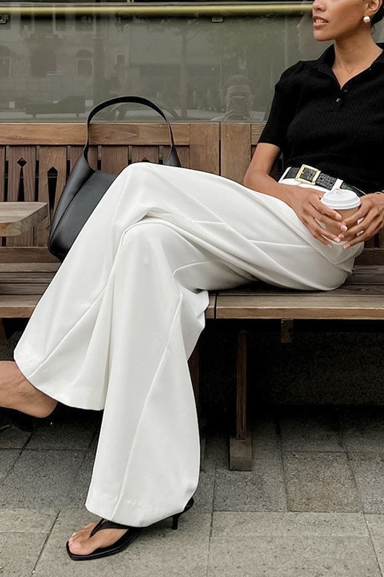 White High Rise Wide Leg Long Pants