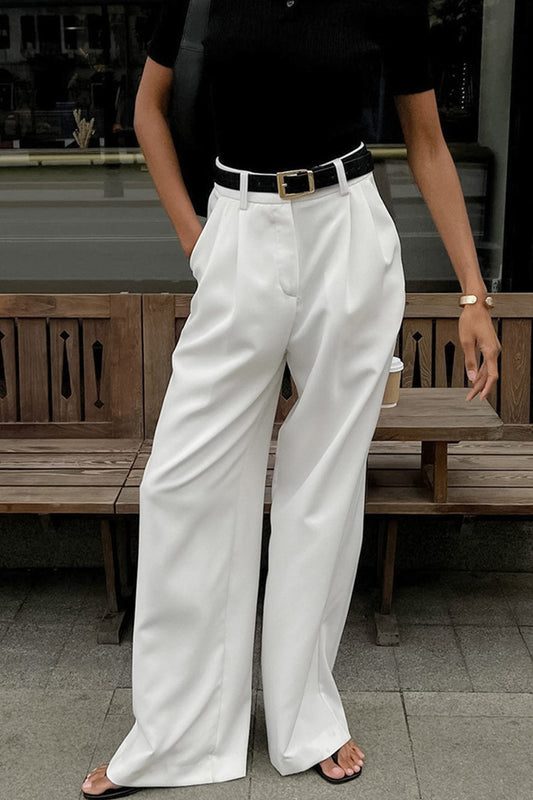 White High Rise Wide Leg Long Pants