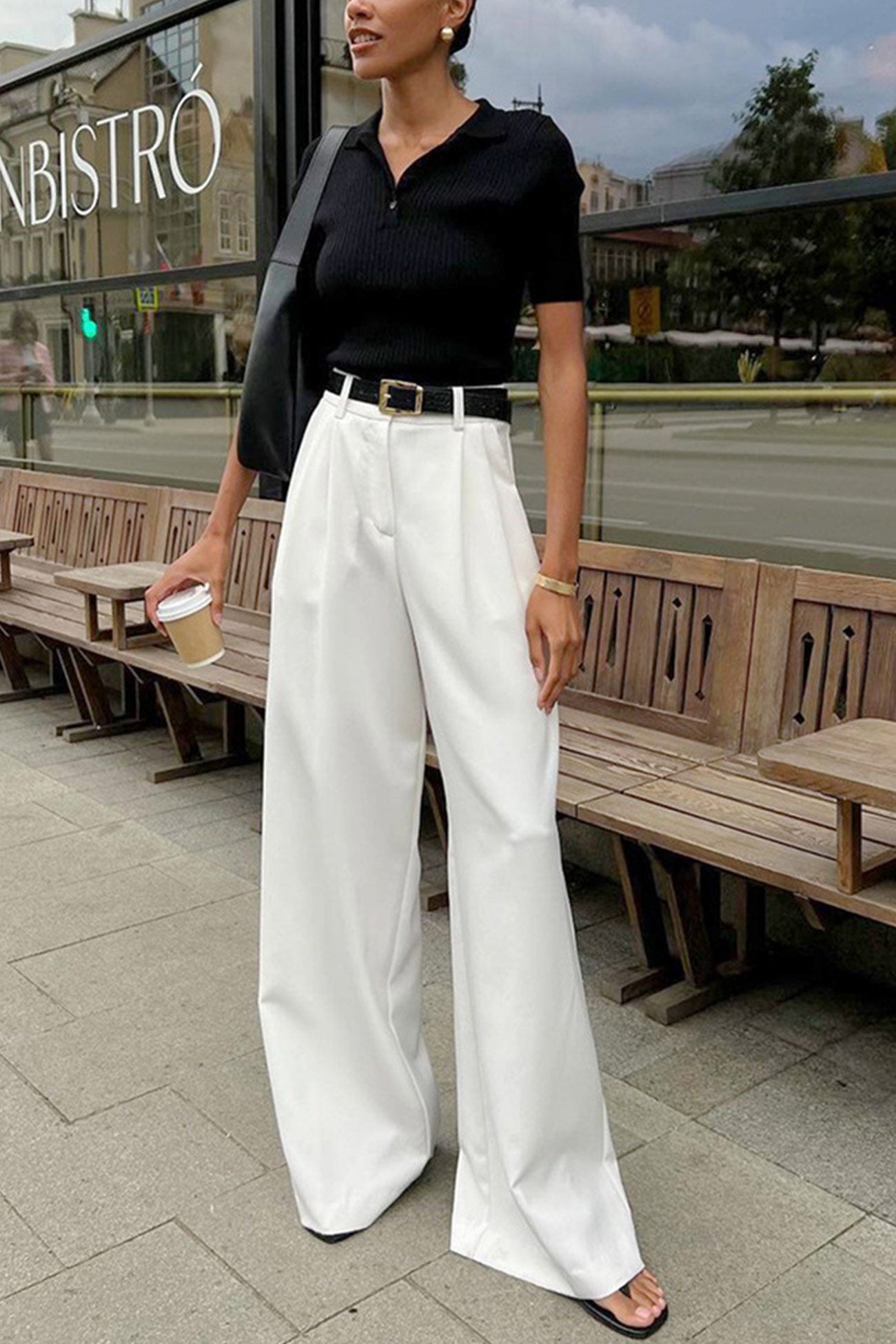 White High Rise Wide Leg Long Pants