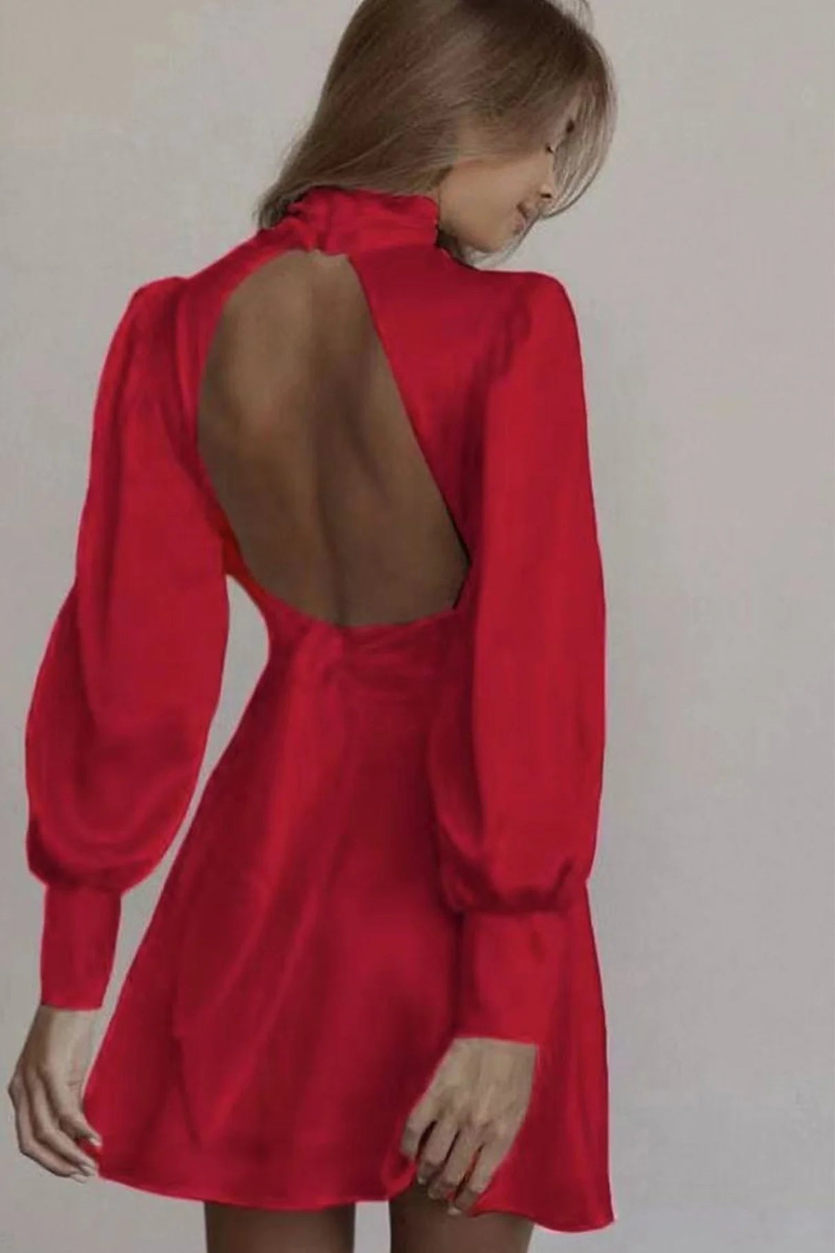 Satin Puff Sleeve Strappy Backless Dresses