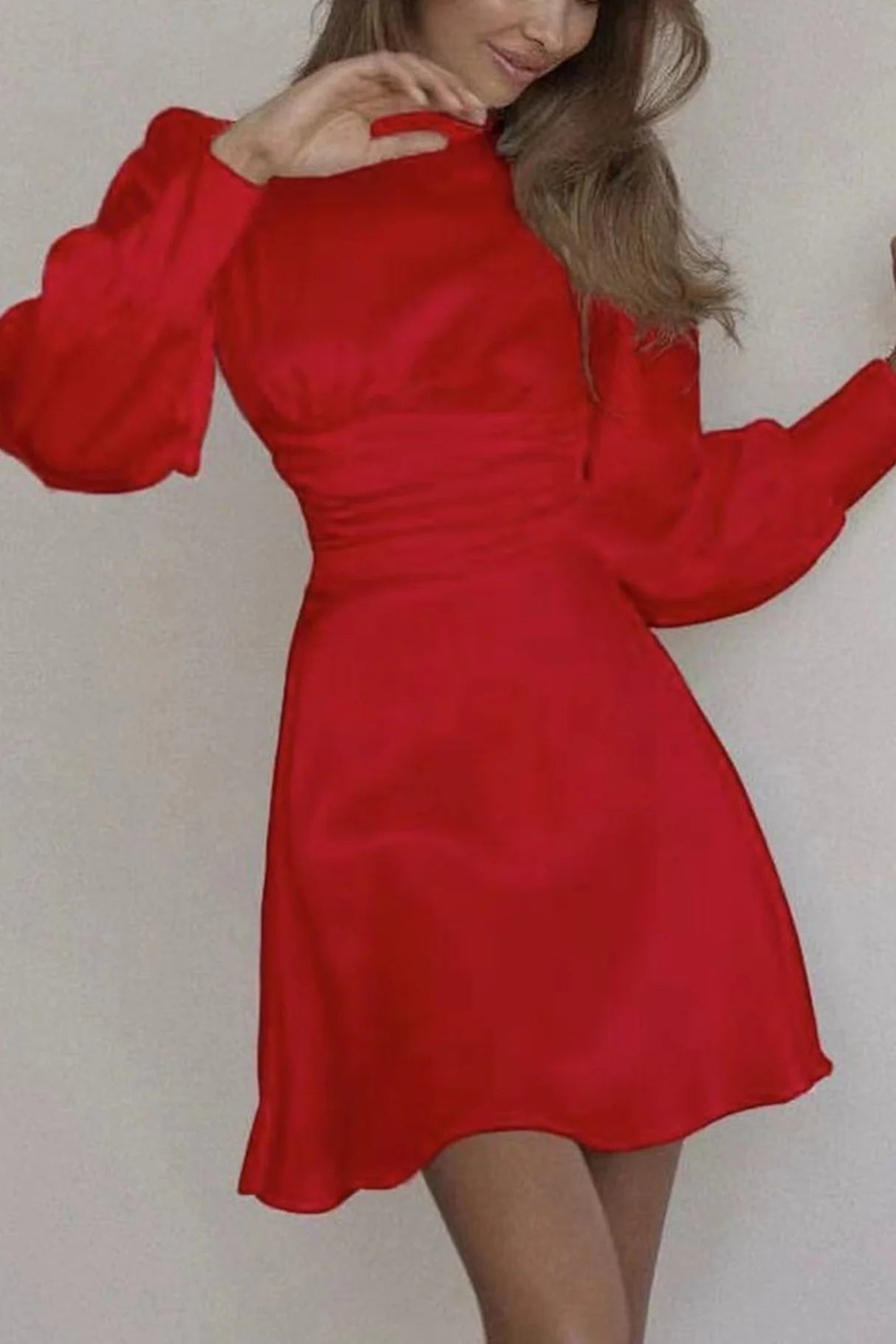 Satin Puff Sleeve Strappy Backless Dresses